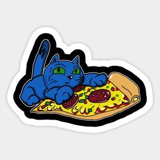 Blue Cat with Green Eyes and a Slice of Pizza Sticker